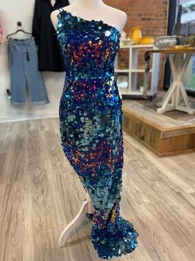 Strapless Blue Sequin Mermaid Dress - Elegant Evening Gown